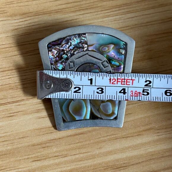 Vintage Western Silver and Abalone Horseshoe Bolo Tie Mount - Picture 2 of 5